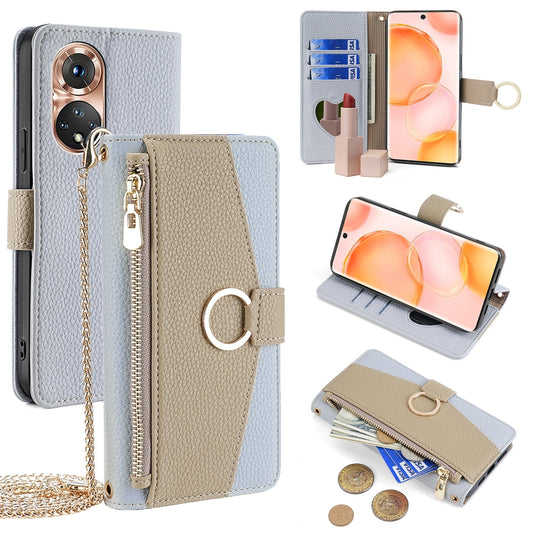 Honor 50 Crossbody Phone Case with Litchi Texture Leather, Adjustable Kickstand, Card Slots, Zipper Purse, Makeup Mirror, and TPU Protection