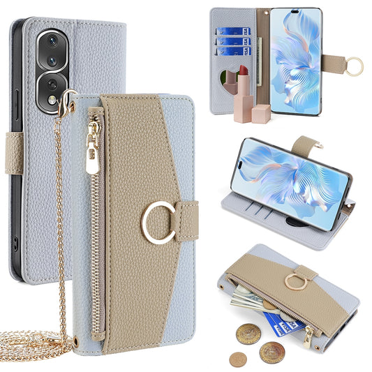 Honor 80 Pro Crossbody Phone Case with Litchi Texture Leather, Adjustable Kickstand, Card Slots, Zipper Purse, Makeup Mirror, and TPU Protection