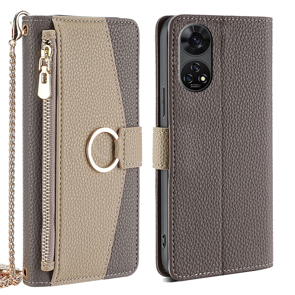 For ZTE Anshin Family Crossbody Phone Case with Litchi Texture Leather, Adjustable Kickstand, Card Slots, Zipper Purse, Makeup Mirror, and TPU Protection