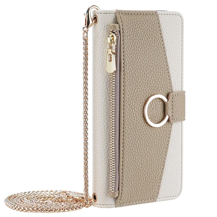 ZTE nubia S 5G A403ZT Crossbody Phone Case with Litchi Texture Leather, Adjustable Kickstand, Card Slots, Zipper Purse, Makeup Mirror, and TPU Protection
