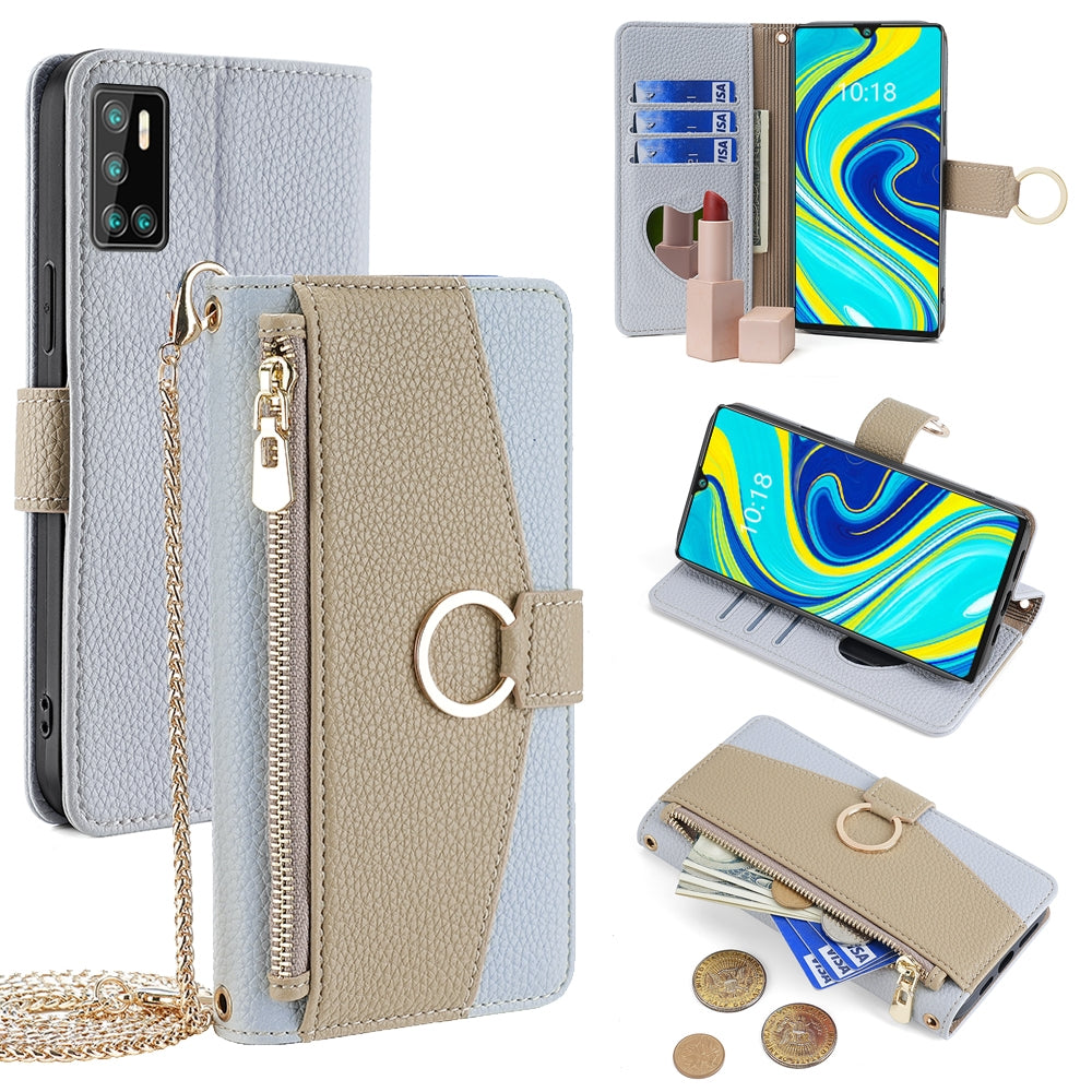 Cubot P40 Crossbody Phone Case with Litchi Texture Leather, Adjustable Kickstand, Card Slots, Zipper Purse, Makeup Mirror, and TPU Protection