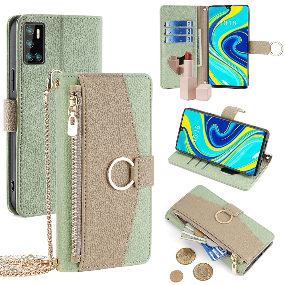 Cubot P40 Crossbody Phone Case with Litchi Texture Leather, Adjustable Kickstand, Card Slots, Zipper Purse, Makeup Mirror, and TPU Protection