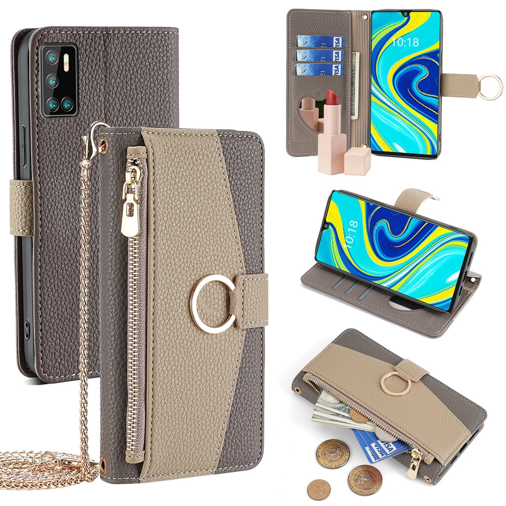 Cubot P40 Crossbody Phone Case with Litchi Texture Leather, Adjustable Kickstand, Card Slots, Zipper Purse, Makeup Mirror, and TPU Protection