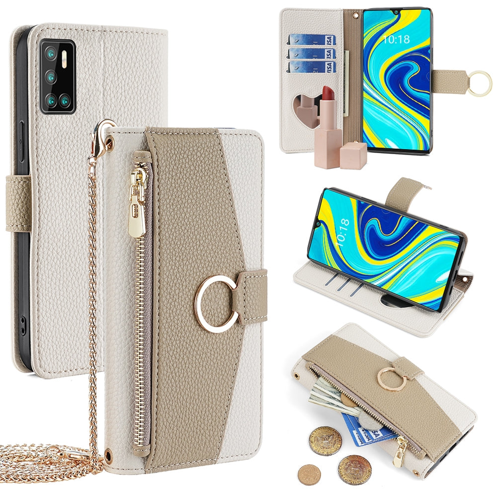 Cubot P40 Crossbody Phone Case with Litchi Texture Leather, Adjustable Kickstand, Card Slots, Zipper Purse, Makeup Mirror, and TPU Protection