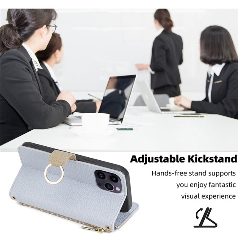 Blackview A85 Crossbody Phone Case with Litchi Texture Leather, Adjustable Kickstand, Card Slots, Zipper Purse, Makeup Mirror, and TPU Protection