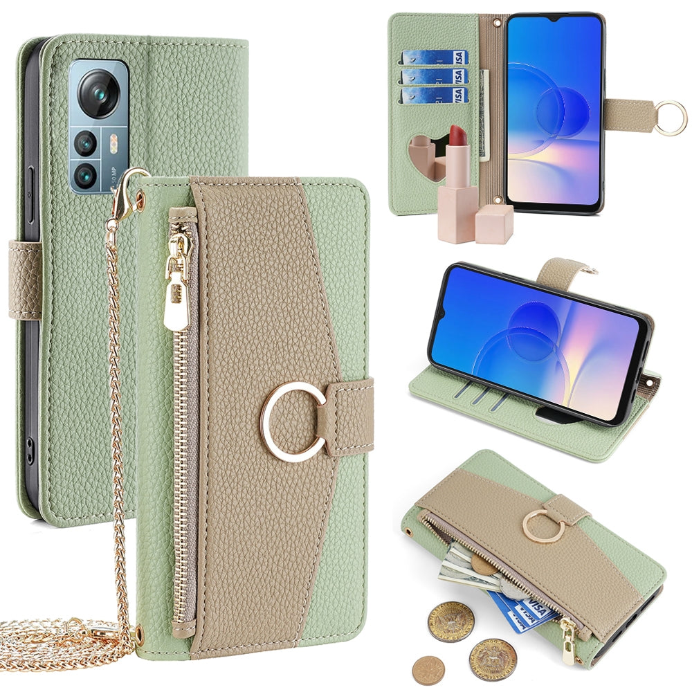 Blackview A85 Crossbody Phone Case with Litchi Texture Leather, Adjustable Kickstand, Card Slots, Zipper Purse, Makeup Mirror, and TPU Protection