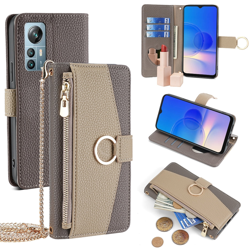 Blackview A85 Crossbody Phone Case with Litchi Texture Leather, Adjustable Kickstand, Card Slots, Zipper Purse, Makeup Mirror, and TPU Protection