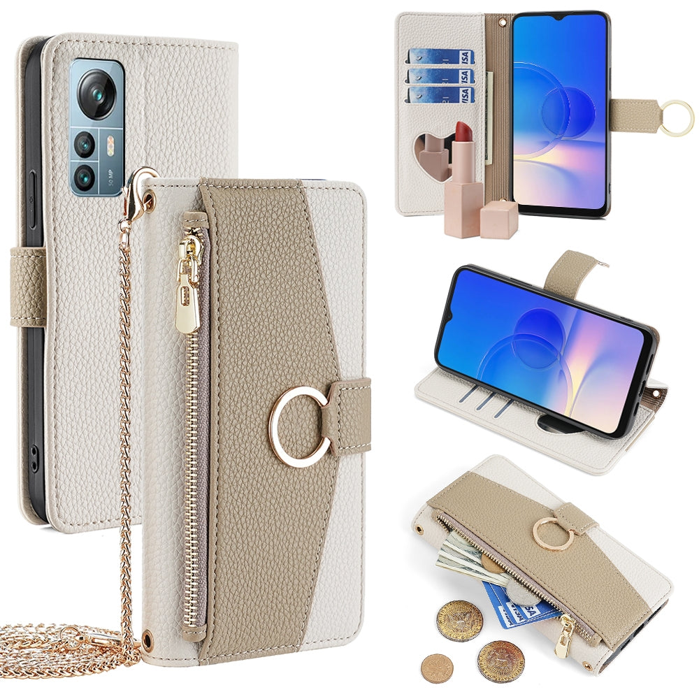 Blackview A85 Crossbody Phone Case with Litchi Texture Leather, Adjustable Kickstand, Card Slots, Zipper Purse, Makeup Mirror, and TPU Protection