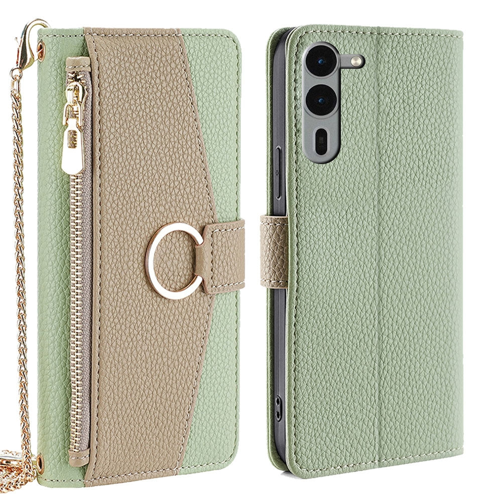 Fujitsu Arrows We2 Plus Crossbody Phone Case with Litchi Texture Leather, Adjustable Kickstand, Card Slots, Zipper Purse, Makeup Mirror, and TPU Protection