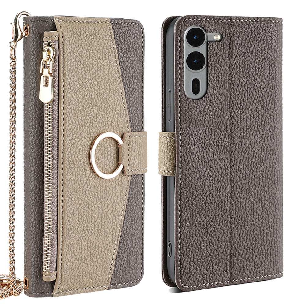 Fujitsu Arrows We2 Plus Crossbody Phone Case with Litchi Texture Leather, Adjustable Kickstand, Card Slots, Zipper Purse, Makeup Mirror, and TPU Protection