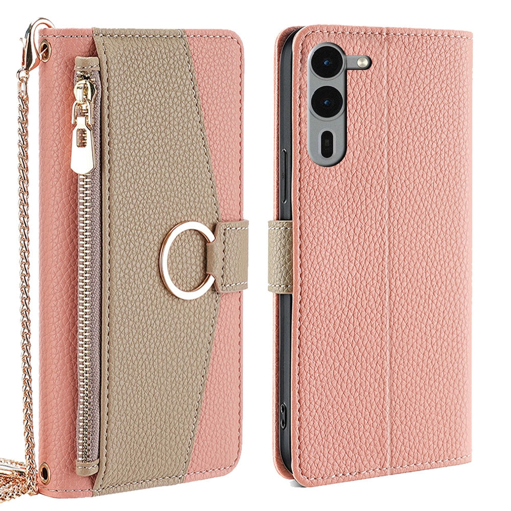 Fujitsu Arrows We2 Plus Crossbody Phone Case with Litchi Texture Leather, Adjustable Kickstand, Card Slots, Zipper Purse, Makeup Mirror, and TPU Protection