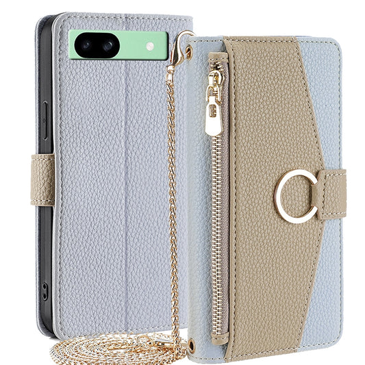 Google Pixel 8a Crossbody Phone Case with Litchi Texture Leather, Adjustable Kickstand, Card Slots, Zipper Purse, Makeup Mirror, and TPU Protection