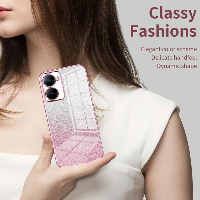 For Realme GT Neo 3 Luxurious Electroplated Gradient Glitter Powder Case - Enhanced Lens Protection