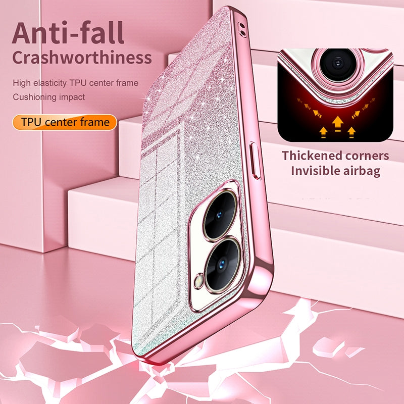 Realme Q2 Pro Luxurious Electroplated Gradient Glitter Powder Case - Enhanced Lens Protection