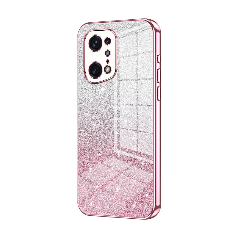 For OPPO Find X5 Pro Luxurious Electroplated Gradient Glitter Powder Case - Enhanced Lens Protection