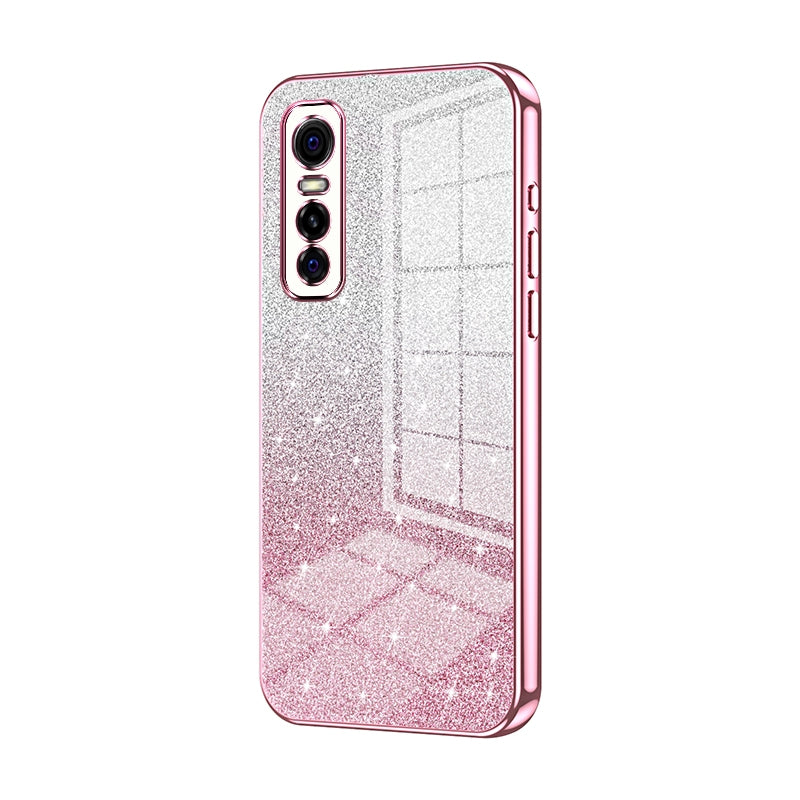 For vivo Y73s Luxurious Electroplated Gradient Glitter Powder Case - Enhanced Lens Protection