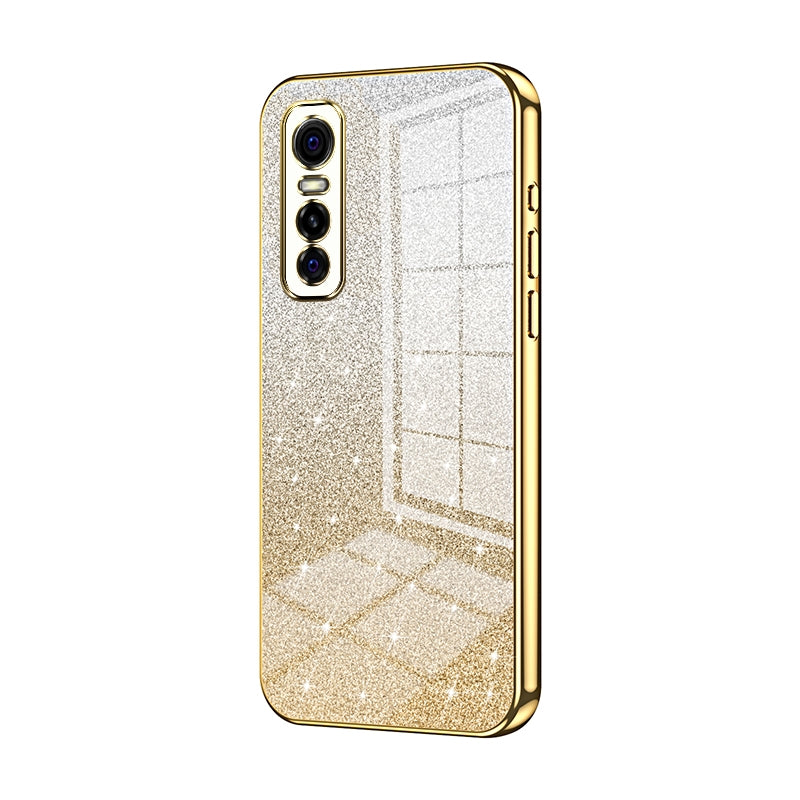 For vivo Y73s Luxurious Electroplated Gradient Glitter Powder Case - Enhanced Lens Protection