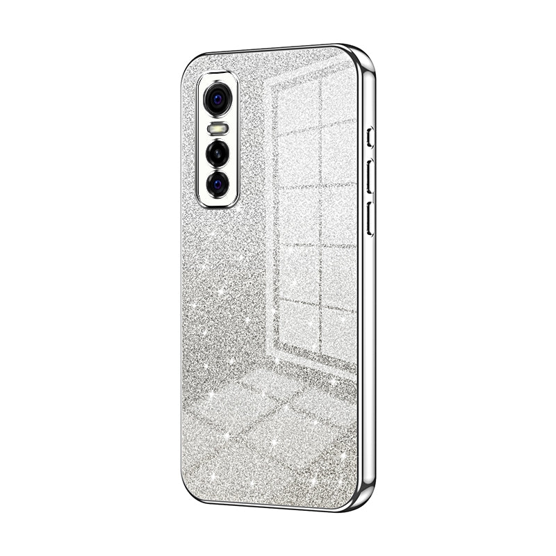 For vivo Y73s Luxurious Electroplated Gradient Glitter Powder Case - Enhanced Lens Protection
