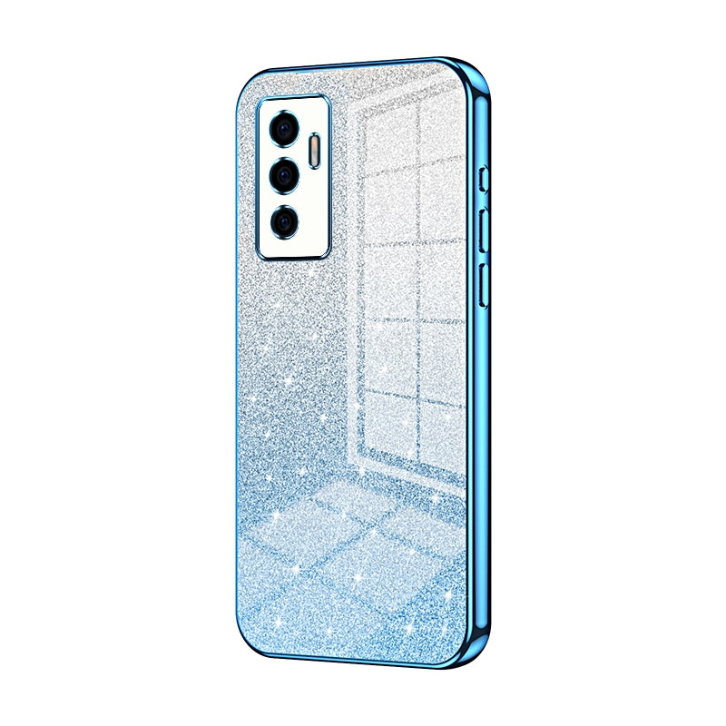 For vivo Y75 4G Luxurious Electroplated Gradient Glitter Powder Case - Enhanced Lens Protection