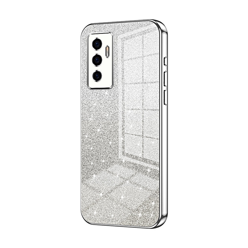 For vivo Y75 4G Luxurious Electroplated Gradient Glitter Powder Case - Enhanced Lens Protection