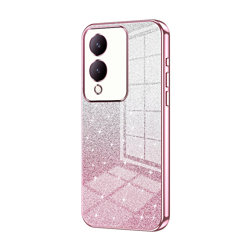 For vivo Y17s Luxurious Electroplated Gradient Glitter Powder Case - Enhanced Lens Protection