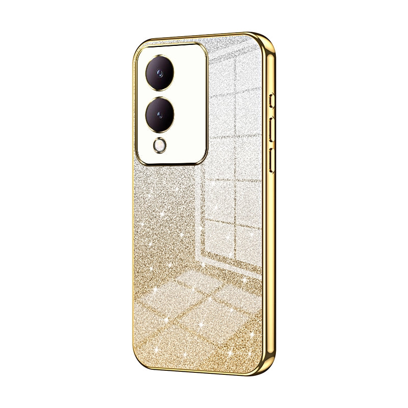 For vivo Y17s Luxurious Electroplated Gradient Glitter Powder Case - Enhanced Lens Protection