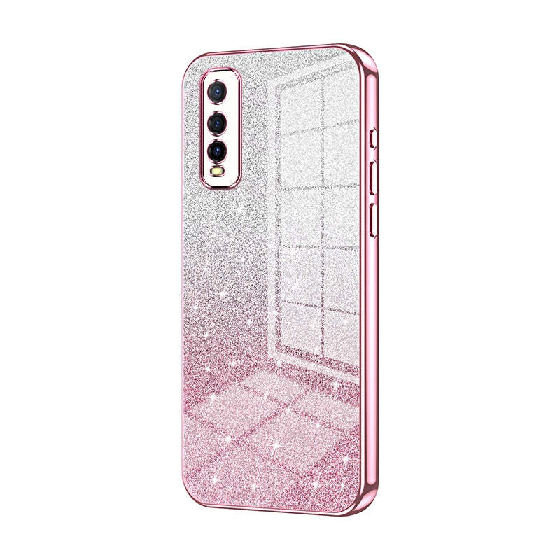 For vivo Y70t Luxurious Electroplated Gradient Glitter Powder Case - Enhanced Lens Protection