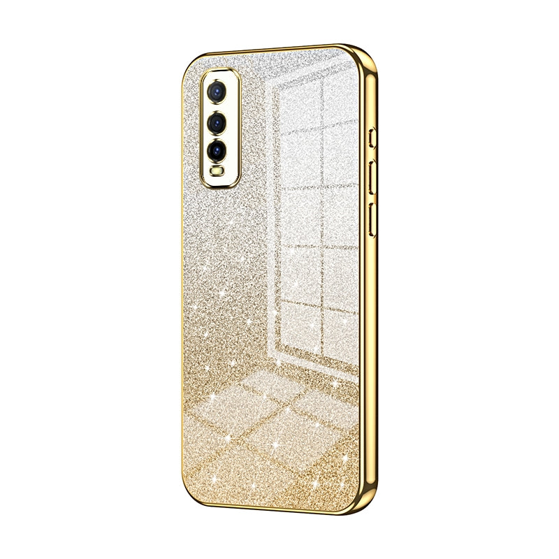 For vivo Y70t Luxurious Electroplated Gradient Glitter Powder Case - Enhanced Lens Protection