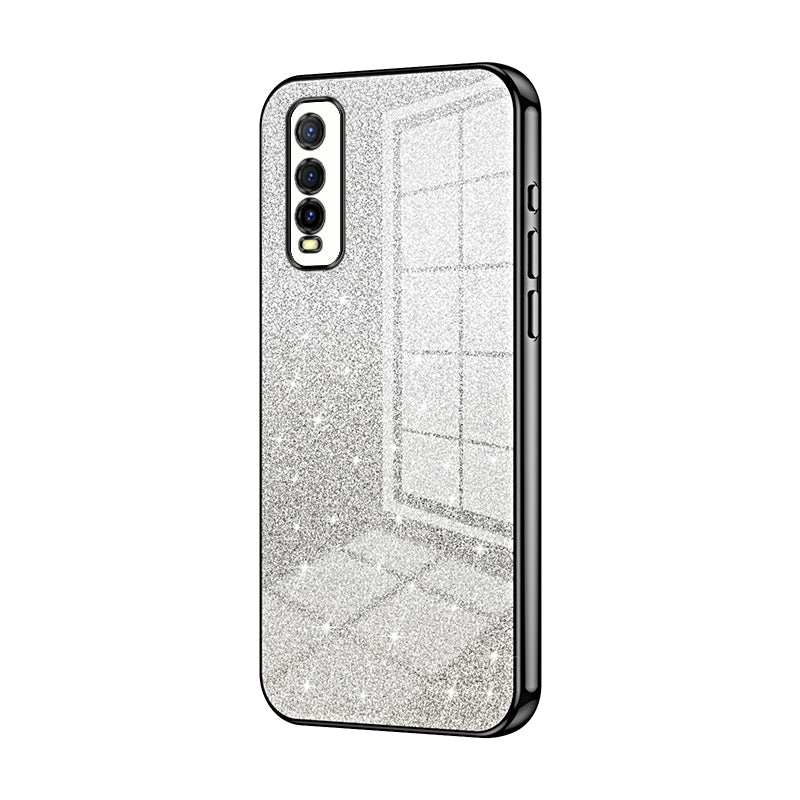 For vivo Y70t Luxurious Electroplated Gradient Glitter Powder Case - Enhanced Lens Protection