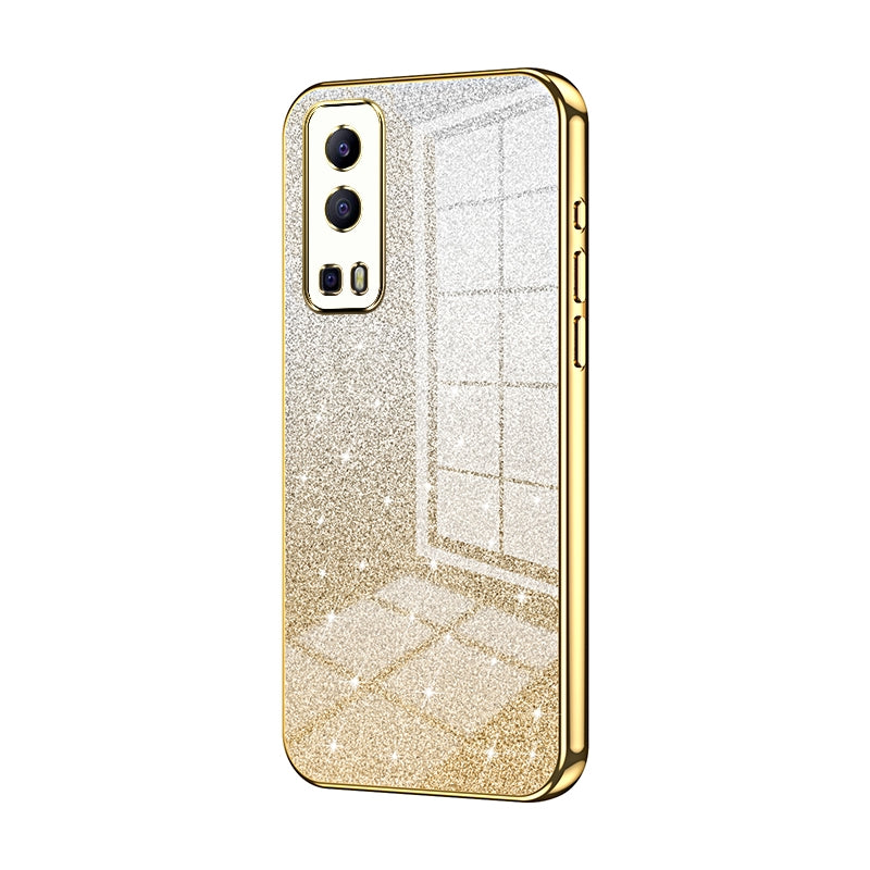 For vivo Y75s Luxurious Electroplated Gradient Glitter Powder Case - Enhanced Lens Protection