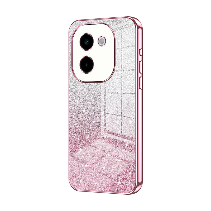 For vivo Y200 Luxurious Electroplated Gradient Glitter Powder Case - Enhanced Lens Protection