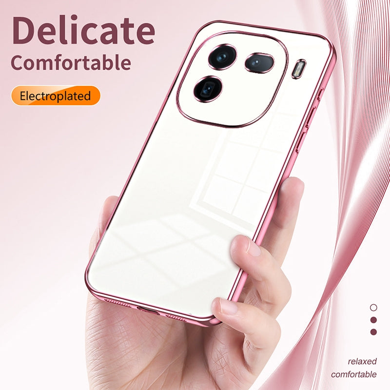 For vivo iQOO 12 Phone Case with Transparent Plating and Fine Hole Design: Crystal Clear & Scratch-Resistant