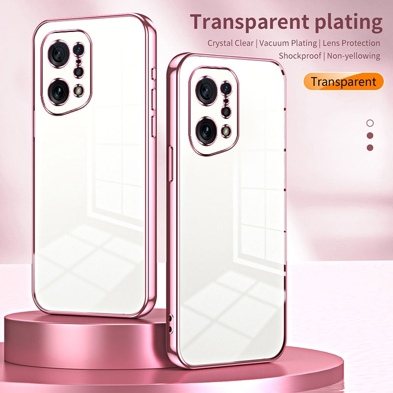 For OPPO Find X5 Phone Case with Transparent Plating and Fine Hole Design: Crystal Clear & Scratch-Resistant