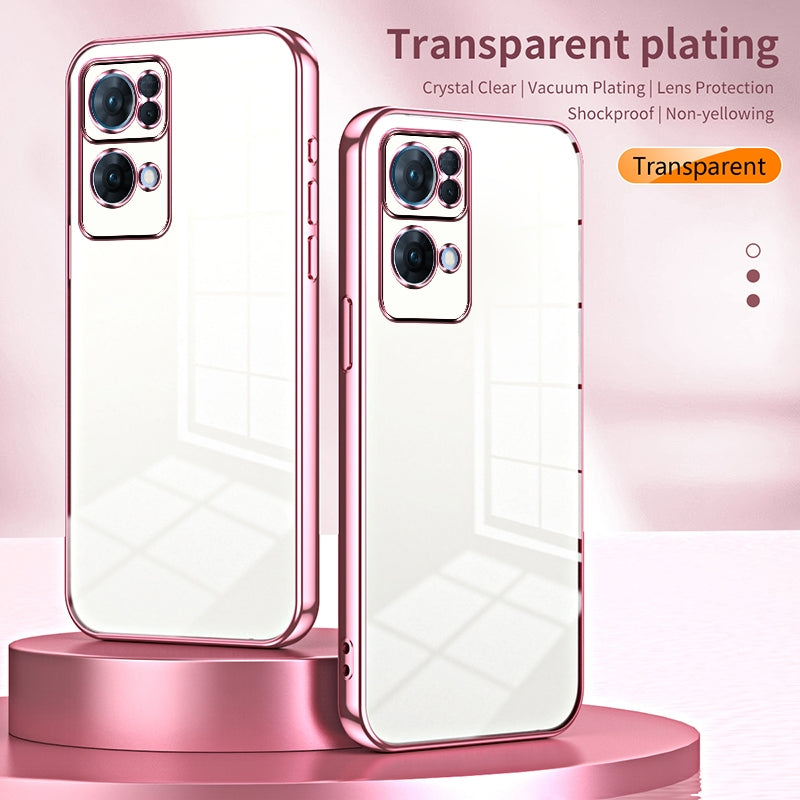 For OPPO Reno7 Pro Phone Case with Transparent Plating and Fine Hole Design: Crystal Clear & Scratch-Resistant