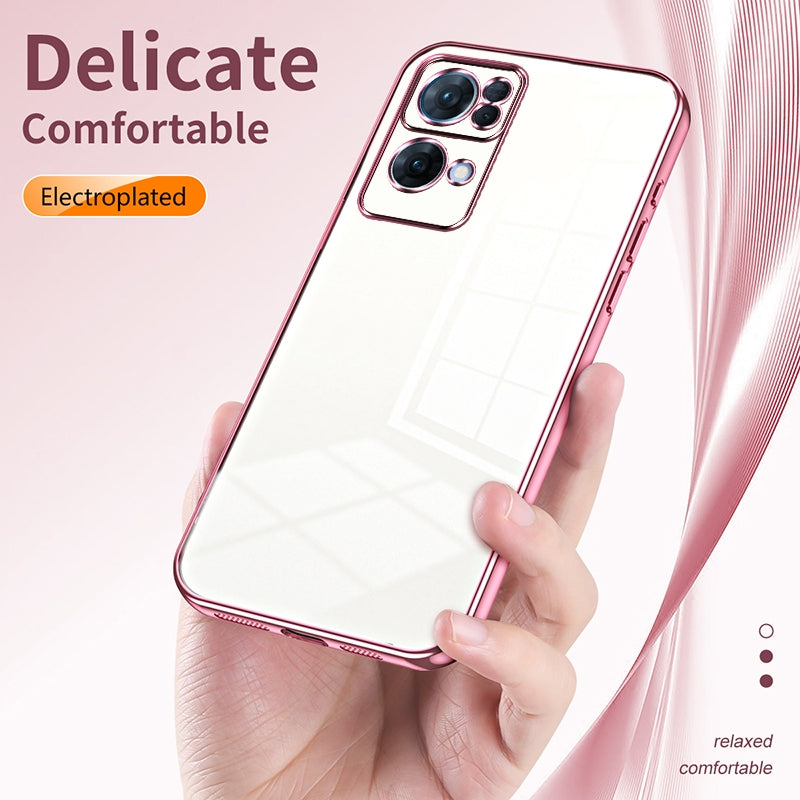 For OPPO Reno7 Pro Phone Case with Transparent Plating and Fine Hole Design: Crystal Clear & Scratch-Resistant