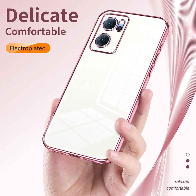 For OPPO Reno7 5G Phone Case with Transparent Plating and Fine Hole Design: Crystal Clear & Scratch-Resistant