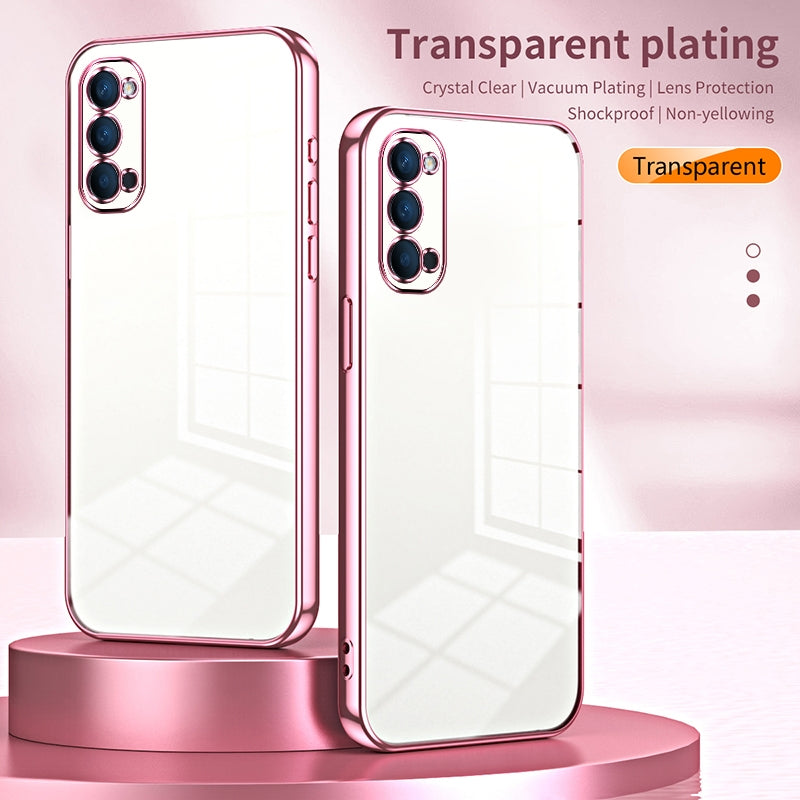 For OPPO Reno4 Phone Case with Transparent Plating and Fine Hole Design: Crystal Clear & Scratch-Resistant