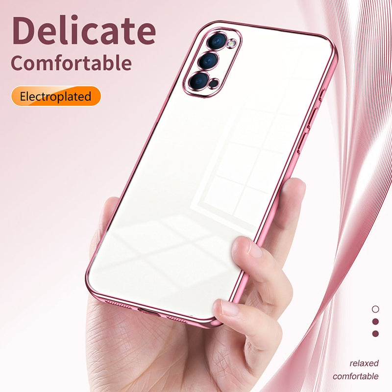 For OPPO Reno4 Phone Case with Transparent Plating and Fine Hole Design: Crystal Clear & Scratch-Resistant