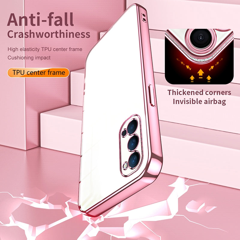 For OPPO Reno4 Phone Case with Transparent Plating and Fine Hole Design: Crystal Clear & Scratch-Resistant