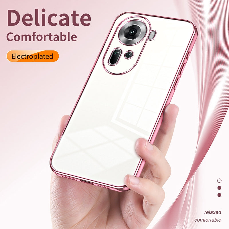 For OPPO Reno11 Global Phone Case with Transparent Plating and Fine Hole Design: Crystal Clear & Scratch-Resistant