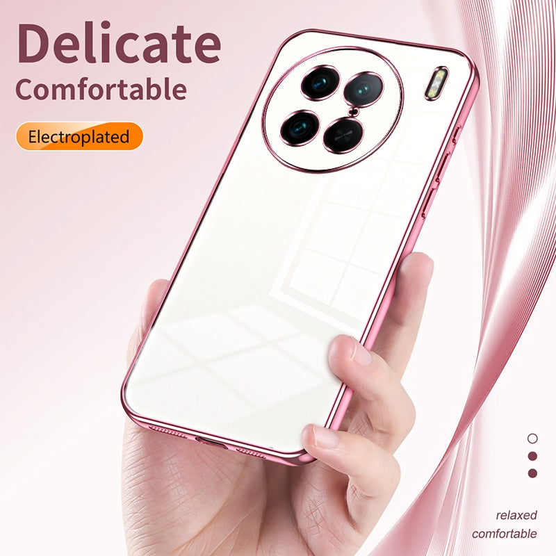 For vivo X90 Pro Phone Case with Transparent Plating and Fine Hole Design: Crystal Clear & Scratch-Resistant