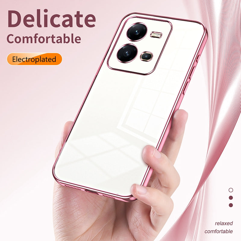 For vivo V25e Phone Case with Transparent Plating and Fine Hole Design: Crystal Clear & Scratch-Resistant