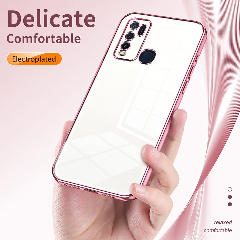 For vivo Y30 Phone Case with Transparent Plating and Fine Hole Design: Crystal Clear & Scratch-Resistant