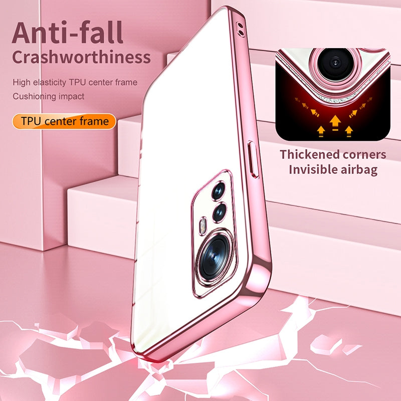 For Xiaomi 12 Phone Case with Transparent Plating and Fine Hole Design: Crystal Clear & Scratch-Resistant