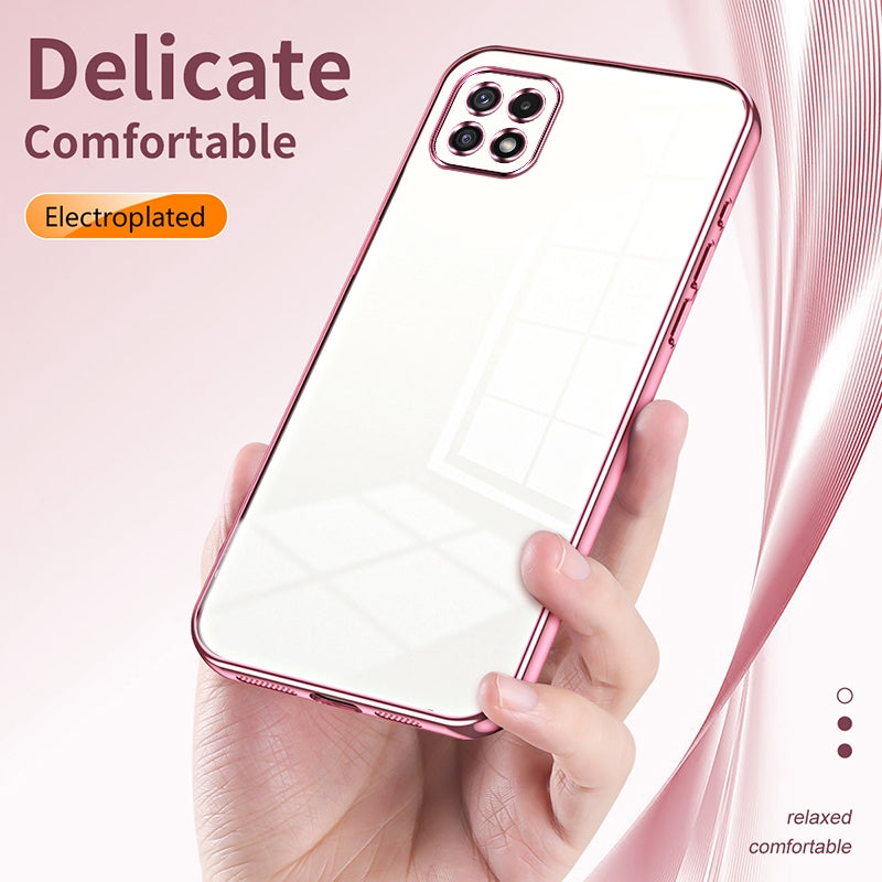 For Samsung Galaxy A22 5G Phone Case with Transparent Plating and Fine Hole Design: Crystal Clear & Scratch-Resistant