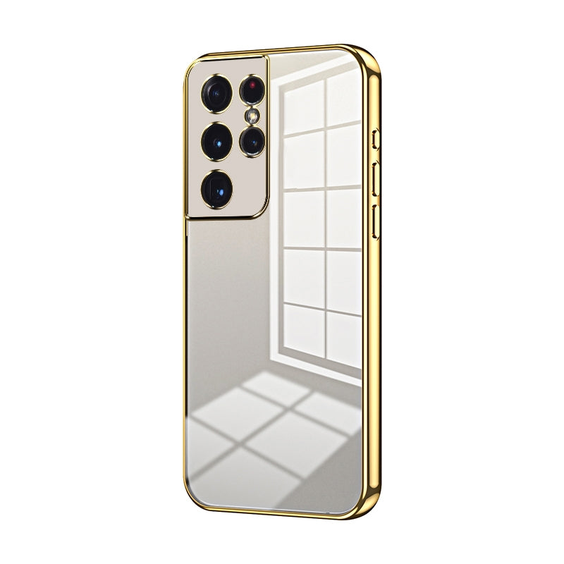 For Samsung Galaxy S21 Ultra 5G Phone Case with Transparent Plating and Fine Hole Design: Crystal Clear & Scratch-Resistant