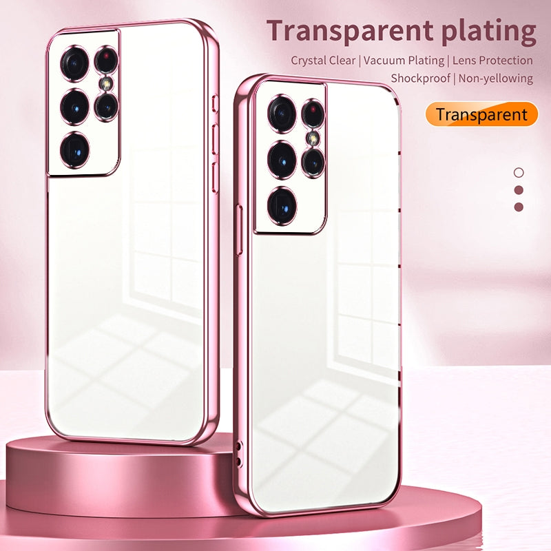 For Samsung Galaxy S21 Ultra 5G Phone Case with Transparent Plating and Fine Hole Design: Crystal Clear & Scratch-Resistant