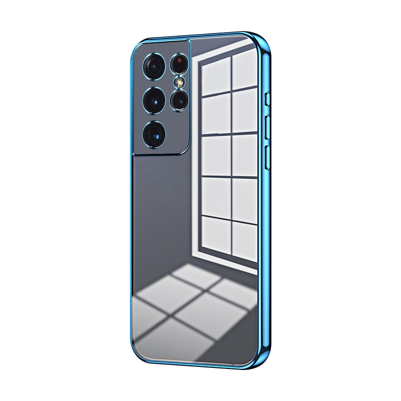 For Samsung Galaxy S21 Ultra 5G Phone Case with Transparent Plating and Fine Hole Design: Crystal Clear & Scratch-Resistant