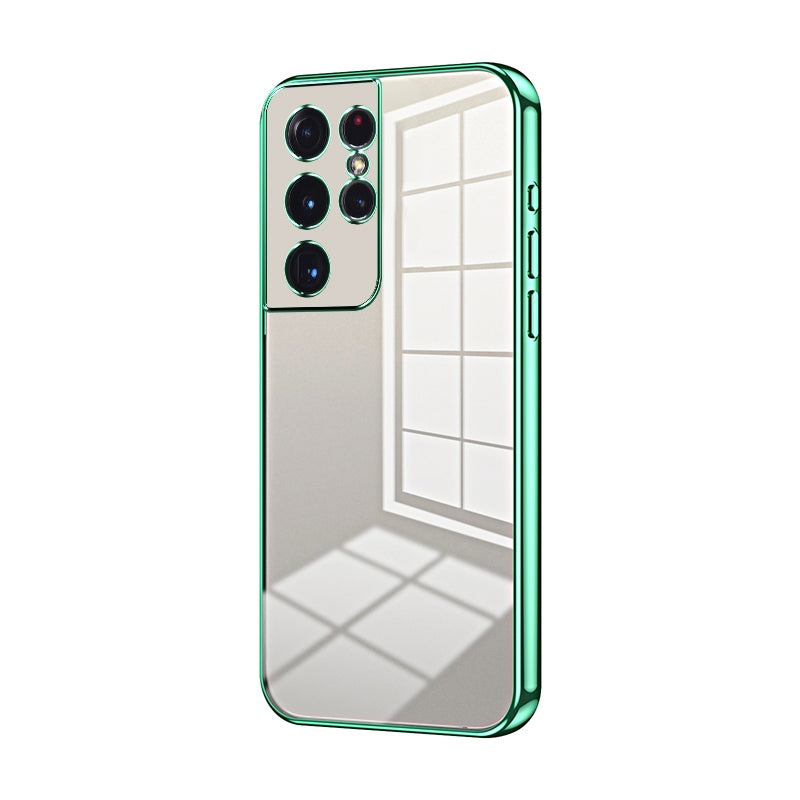 For Samsung Galaxy S21 Ultra 5G Phone Case with Transparent Plating and Fine Hole Design: Crystal Clear & Scratch-Resistant