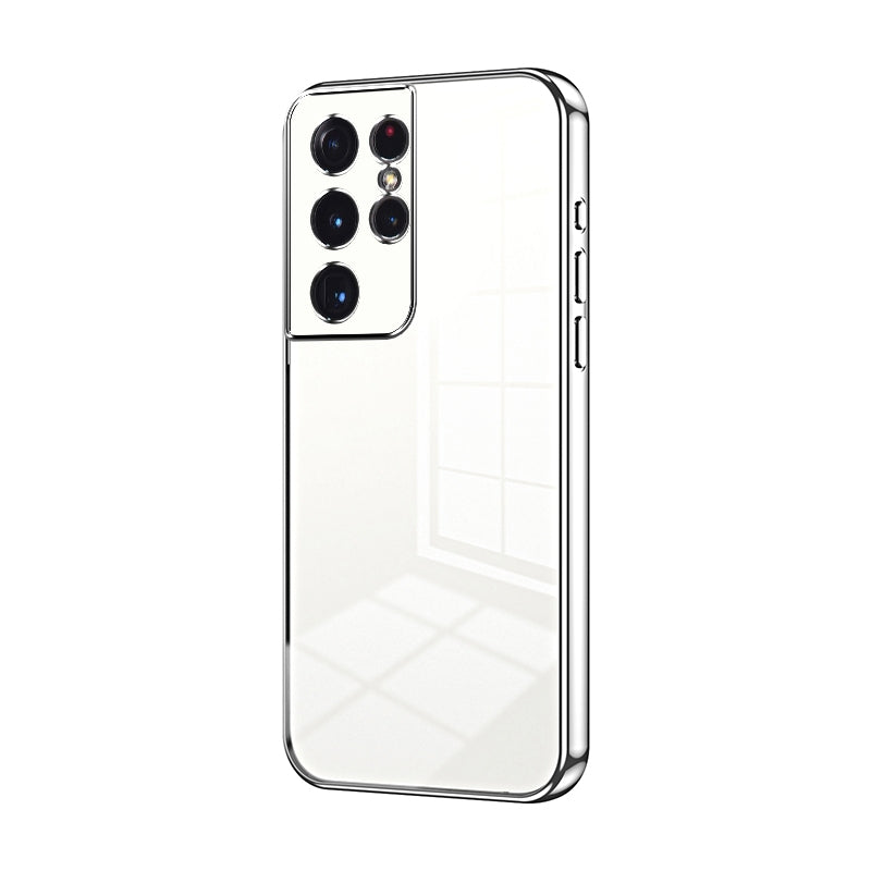 For Samsung Galaxy S21 Ultra 5G Phone Case with Transparent Plating and Fine Hole Design: Crystal Clear & Scratch-Resistant
